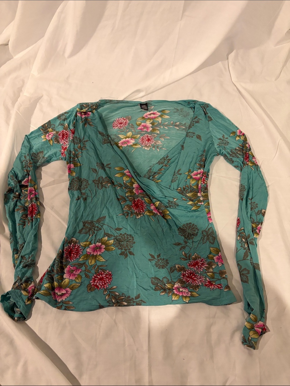 Only Hearts Teal Floral Long-Sleeve Wrap Top